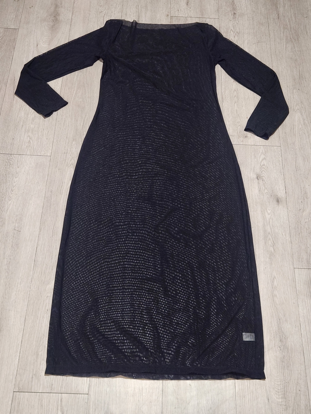 Popilush Black Mesh Long Sleeve Midi Dress - Size M